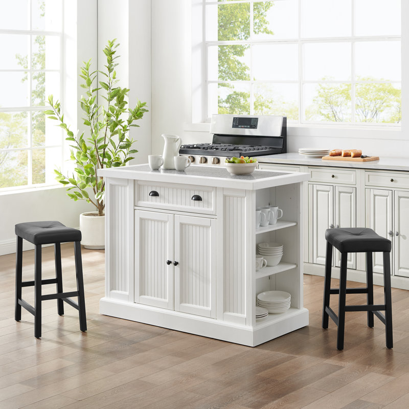 Three Posts™ Diamondback 48'' Kitchen Island Set with Granite Top
